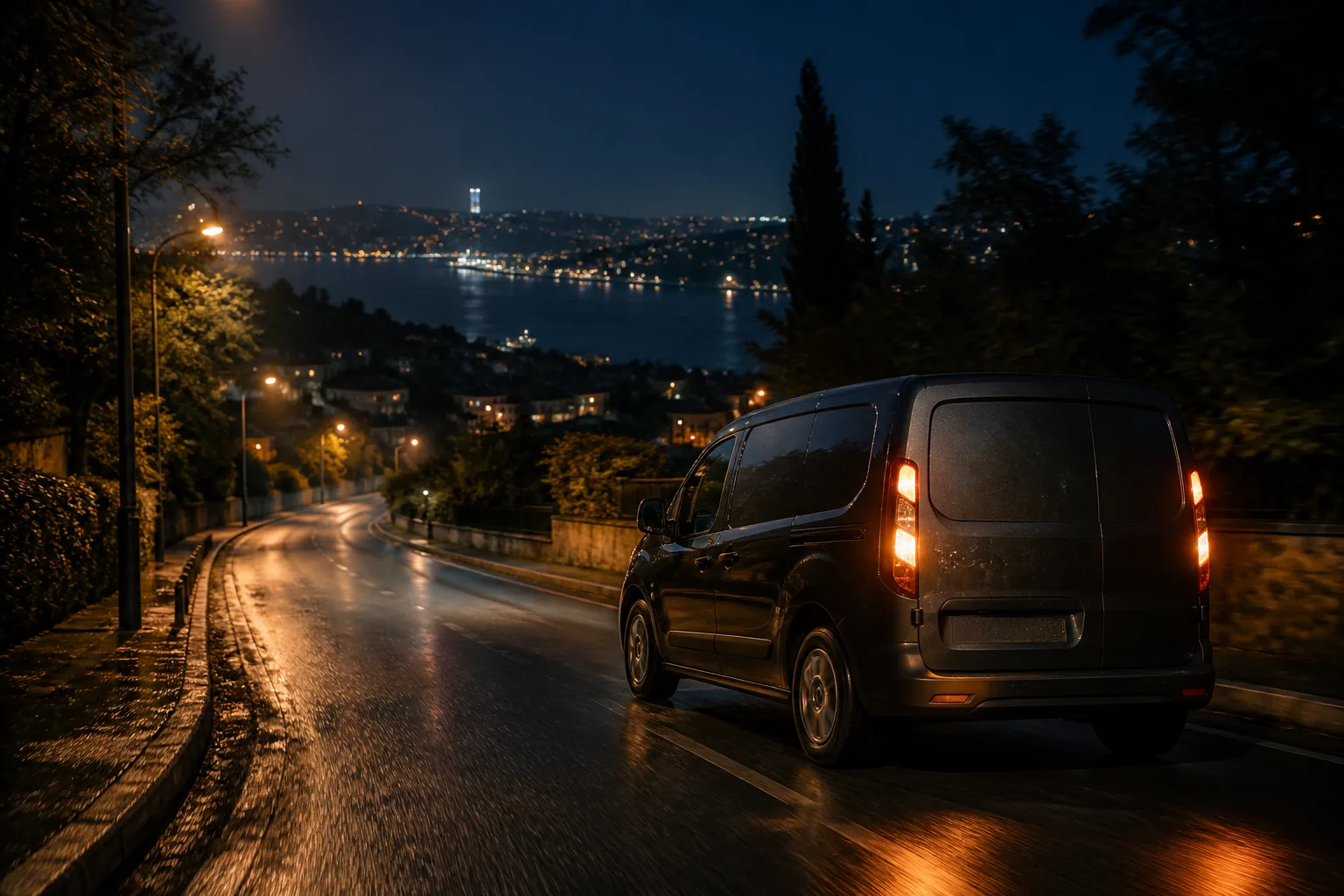 Beykoz sahil yolunda gece mobil servis aracı